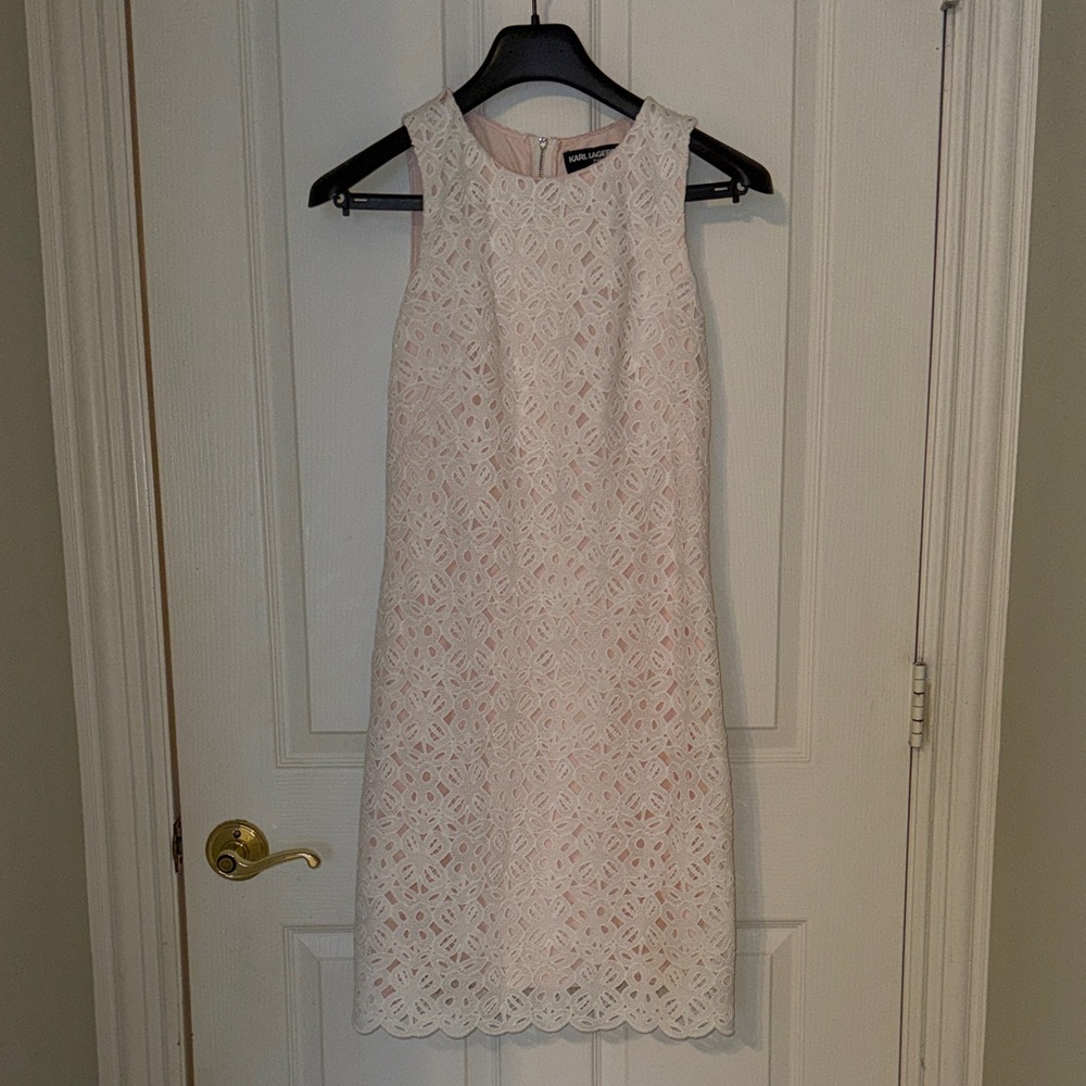 Karl Lagerfeld White / Blush Lace Midi Dress